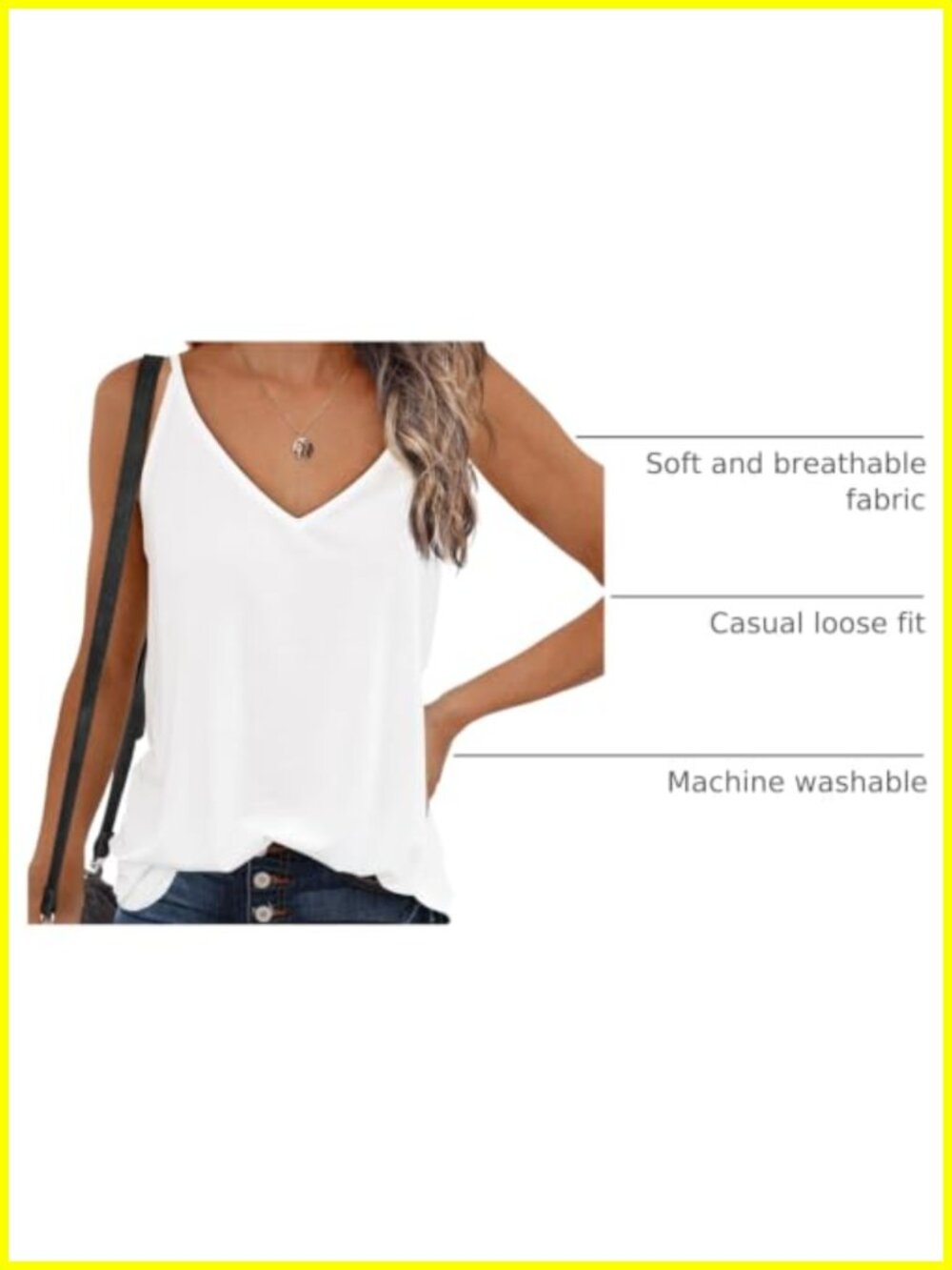 Womens V Neck Tank Top Sleeveless Loose Fit Summer Spaghetti Strap Camisole - Picture 3 of 6